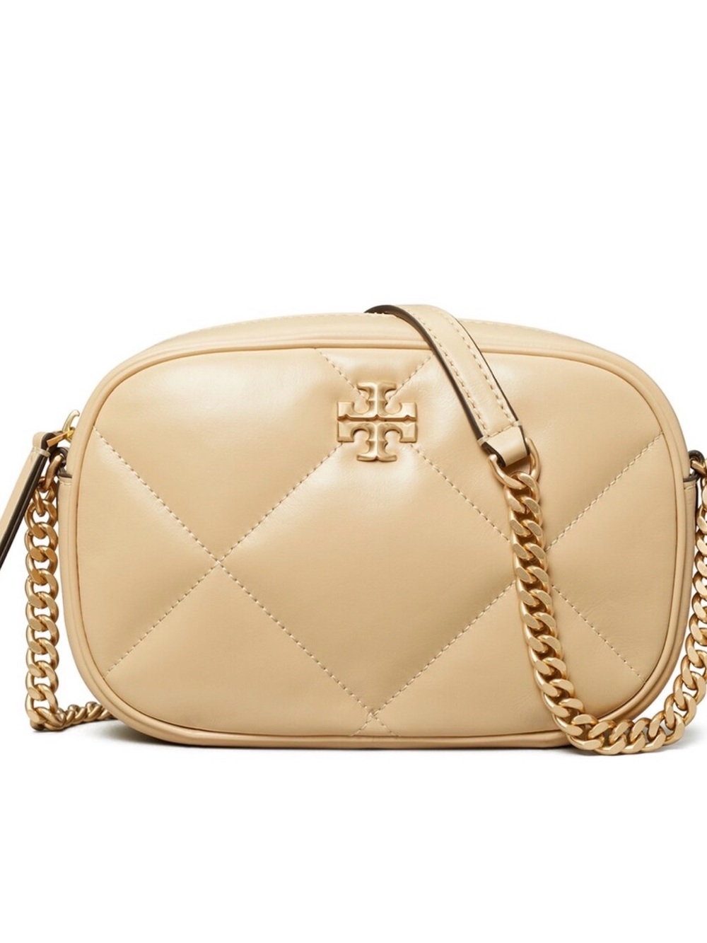 NWT , Tory Burch Kira Diamond Quilt Leather Camera crossbody Bag vanilla